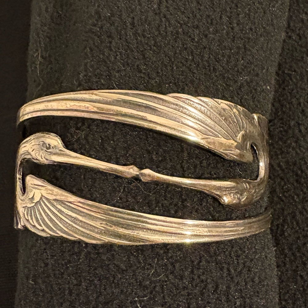 Kissing cranes herons art nouveau deco vintage retro sterling silver 925 bracelt